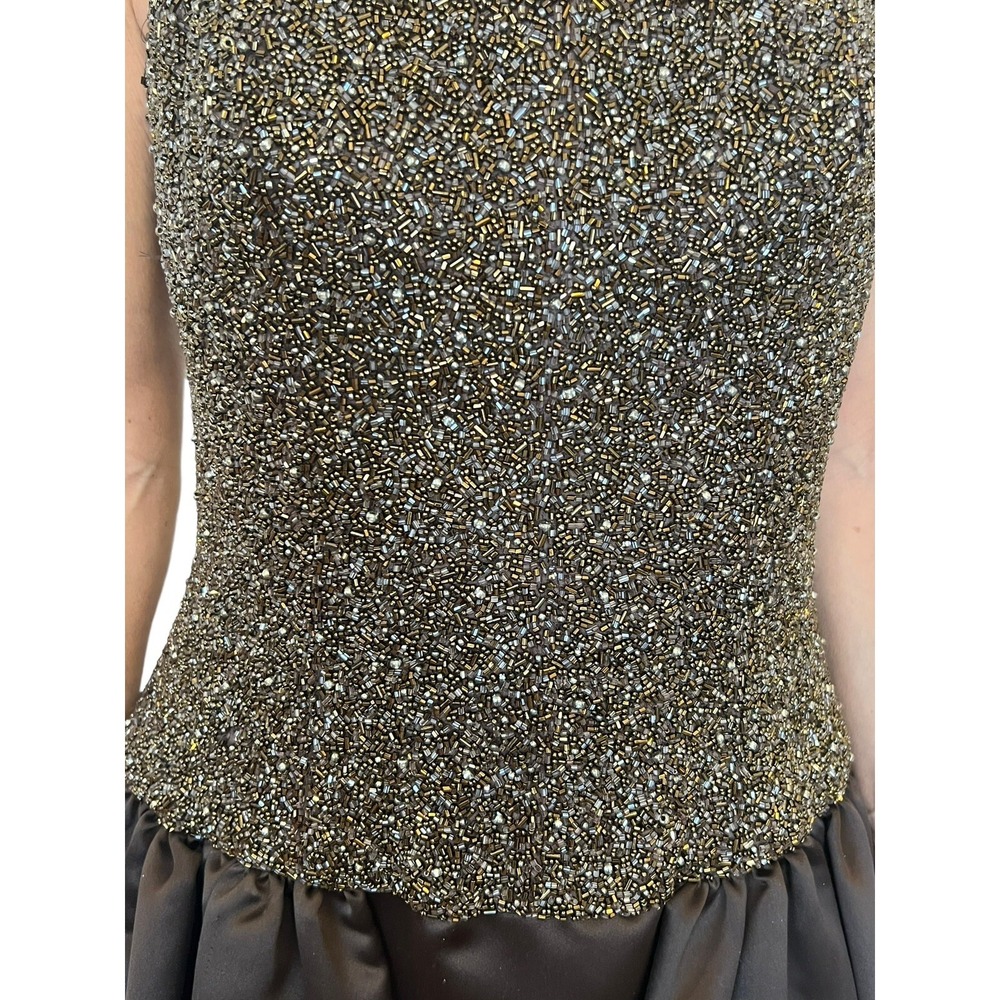 BOB MACKIE WOMEN VINTAGE 80'S SLEEVELSS BROWN BEADED SATIN BALL EVENING GOWN S/M - Picture 8 of 11